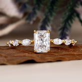 ELIZABETH Radiant Cut Promise Ring Marquise Accents Dainty Engagement Ring